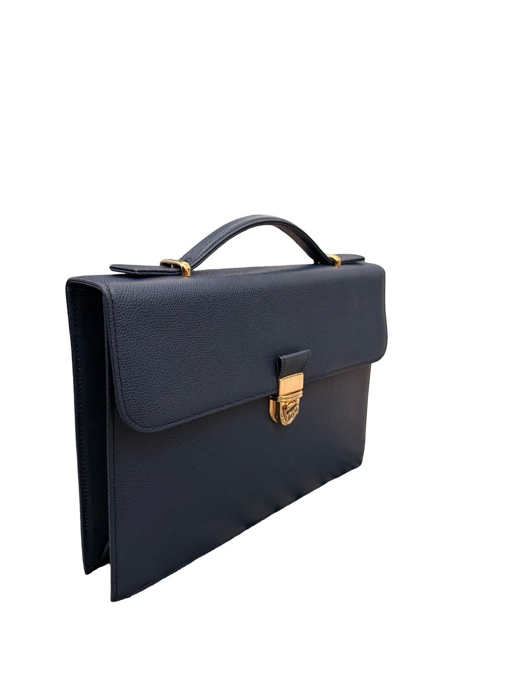 Vintage Yves Saint Laurent Navy Blue Leather Briefcase Top Handle Bag YSL - Picture 5 of 15